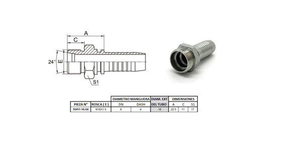 Imagen de MACHO RECTO M16 X 1,5-10 04 1/4'' (MULTI ASIENTO)